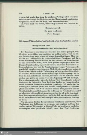 August Wilhelm von Schlegel an Friedrich Ludwig Christian zu Solms-Laubach, Bonn, 01.04.1820