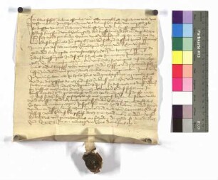Endris Fessel verkauft an Simon und Kilian von Stetten eine Hofstatt zu Kriegesbach (Criesbach); Siegel: Simon von Stetten.