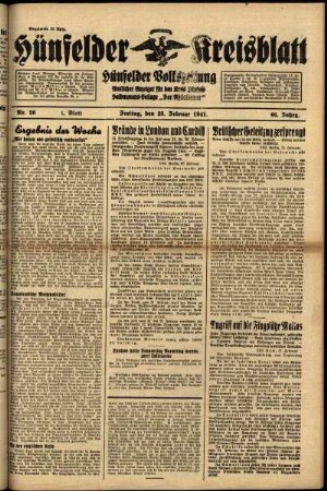 Erste Ausgabe vom Freitag, den 28. Februar 1941.