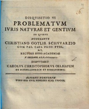 Disqvisitio VI Problematvm Ivris Natvrae Et Gentivm
