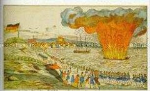 Neuruppiner Bilderbogen: Zerstörung des dänischen Linienschiffes "Christian VIII." am 5. April 1849
