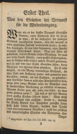 Erster Theil. Von den Gründen der Vernunft für die Wiederbringung.