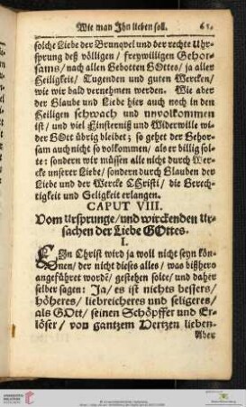 Caput VIII: Vom Ursprung und wirckenden Ursache der Liebe Gottes