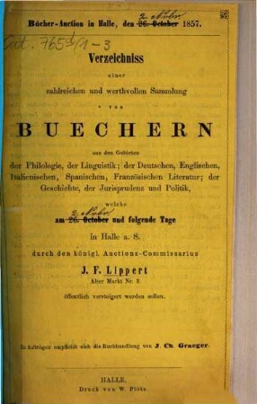 Bücher-Auction in Halle. [1.] 1857