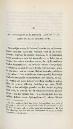 II. De gebeurtenissen in de residentie Kadoe tot op het laatst der maand september 1825