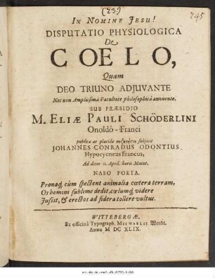 Disputatio Physiologica De Coelo