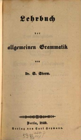 Lehrbuch der allgemeinen Grammatik