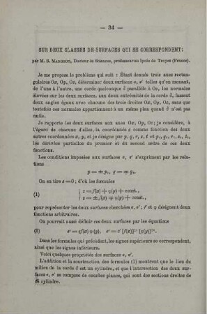 SUR DEUX CLASSES DE SURFACES QUI SE CORRESPONDENT.