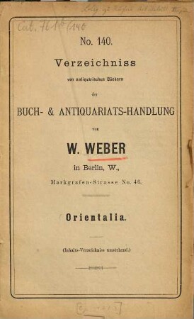 Verzeichnis antiquarischer Bücher. 140. [ca. 1883]