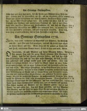 Am Sonntage Septuagesima 1778