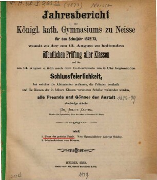 Jahresbericht des Königlichen Katholischen Gymnasiums zu Neisse : für das Schuljahr .... 1873