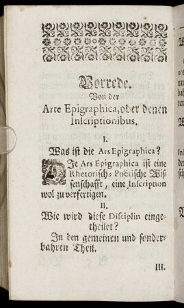 Vorrede. Von der Arte Epigraphica, oder denen Inscriptionibus.