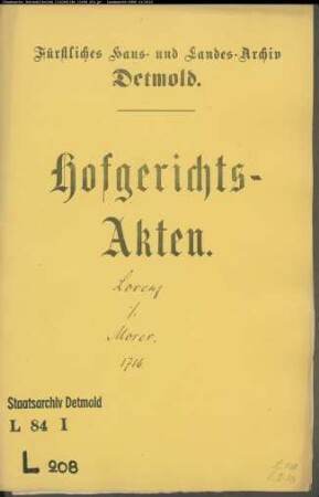 Lorenz, Franz Hermann gegen Itzig Moses - Schuldforderung