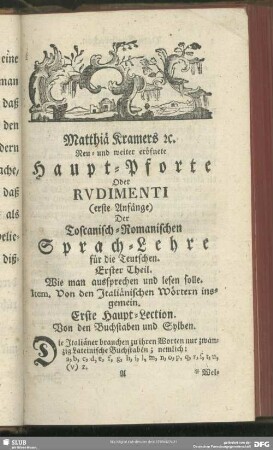 Erster Theil. Wie man aussprechen und lesen solle