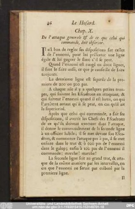 Chap. X. De l'attaque generale & de ce que celui qui commande, doit observer.