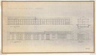 Staatliches Nicolaus-Cusanus-Gymnasium, Bonn-Bad Godesberg: Schulgebäude: Ansichten vom Schulhof und Hindenburgallee, Seitenansicht, Schnitt