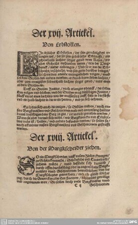 Der XVII. Artickel. Von Erbstollen.