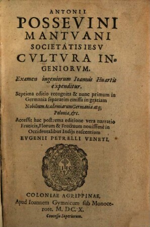 Ant. Possevini Cultura ingeniorum