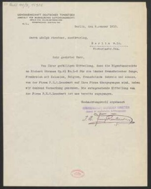 Brief an Adolph Fürstner  : 08.01.1913