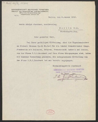 Brief an Adolph Fürstner <Berlin> : 08.01.1913