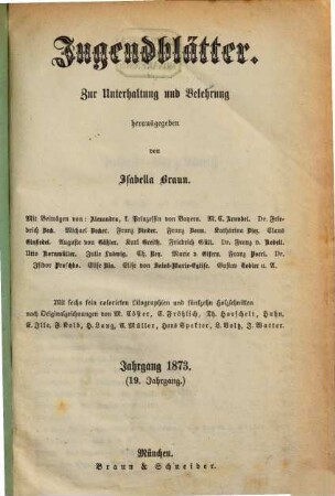 Jugendblätter. 1873 = Jg. 19