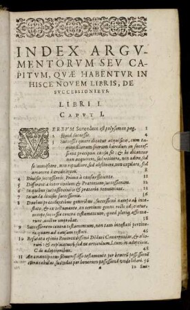 Index Argumentorum Seu Capitum, Quae Habentur In Hisce Novem Libris De Successionibus