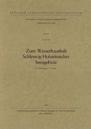 33: Zum Wasserhaushalt schleswig-holsteinischer Seengebiete