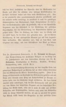 623-624 [Rezension] Savonarola, Girolamo, Des Hieronymus Savonarola Triumph des Kreuzes