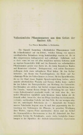 Volkstümliche Pflanzennamen aus dem Gebiet der Rauhen Alb