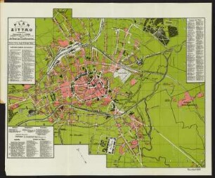 Plan von Zittau , 1:10 000, Lithographie, 1926 : Plan von Zittau / nach Plänen des Stadtbauamtes. - Rev. 1926. - 1:10 000. - Zittau : Haupt u. Schwager, 1924. - 1 Kt. : Lithogr. ; 43 x 33 cm