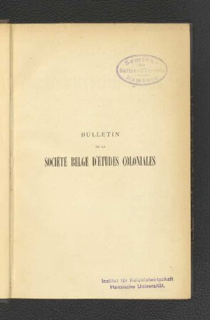 16.1909: Bulletin de la Société Belge d'Etudes Coloniales