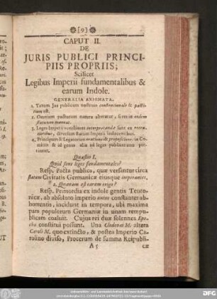 Caput II. De Iuris Publici Principiis Propriis, Scilicet Legibus Imperii fundamentalibus & earum Indole.