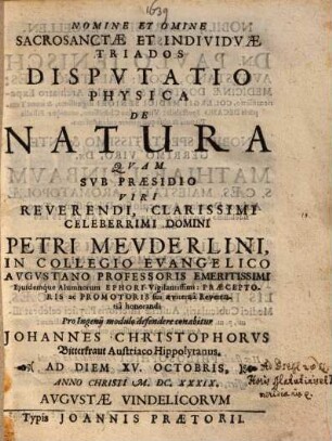 Disputatio physica de natura