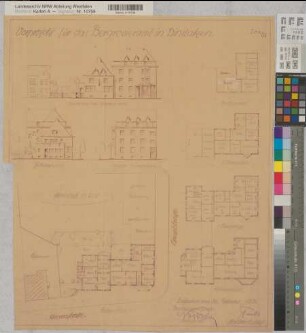 Dinslaken (Dinslaken) Vorprojekt für das Bergrevieramt Grundrisse, Ansichten 1926 1 : 200 61 x 51 Pause Funke, Stadtarchitekt Oberbergamt Dortmund Nr. 407