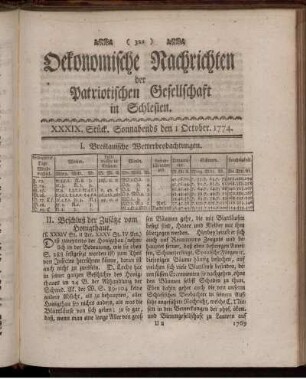 XXXIX. Stück. Sonnabends den 1 October. 1774.