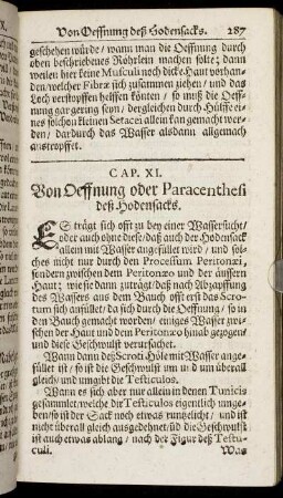 Cap. XI. Von Oeffnung oder Paracenthesi deß Hodensacks.