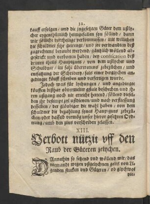 XIII. Verbott nützit uff den Raub der Güteren zelychen.