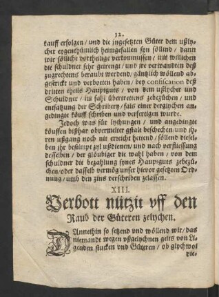XIII. Verbott nützit uff den Raub der Güteren zelychen.