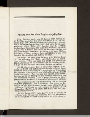 Auszug aus der alten Regimentsgeschichte