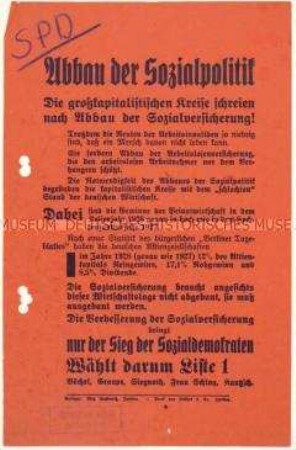 Aufruf der SPD zur sächsischen Landtagswahl 1929