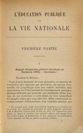 L' éducation publique et la vie nationale
