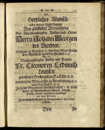 XIII. Herzlicher Wunsch aller treuen Unterthanen.