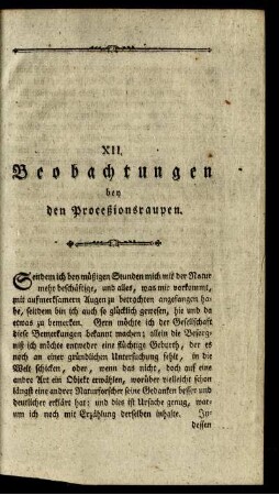 XII. Beobachtungen bey den Proceßionsraupen.