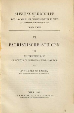 Patristische Studien, 3. Zu Tertullian "Ad nationes, de testimonio animae, scorpiace