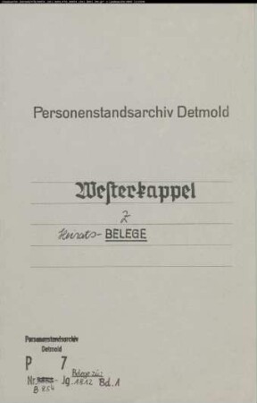 Belegakten zum Heiratsregister der Munizipalität Westerkappeln 1812, 2 Bände. (Gemeinde: Westerkappeln, Kreis Tecklenburg)