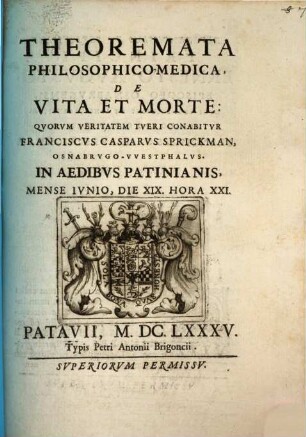 Theoremata philosophico-medica de vita et morte