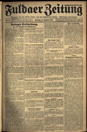 Erste Ausgabe vom Sonntag, den 22. Januar 1933.