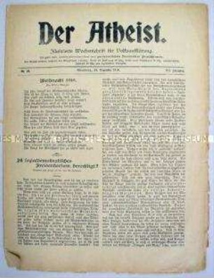 Wochenzeitschrift des Proletarischen Freidenker-Verbandes "Der Atheist"