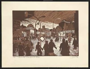 Linolschnitt: Volkmar Götze – Am S-Bahnhof Frankfurter Allee (1987)