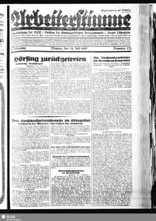 Arbeiterstimme : Tageszeitung der Kommunistischen Partei Deutschlands, Sektion der Kommunistischen Internationale, Bezirk Sachsen, Verbreitungsgebiet Ostsachsen